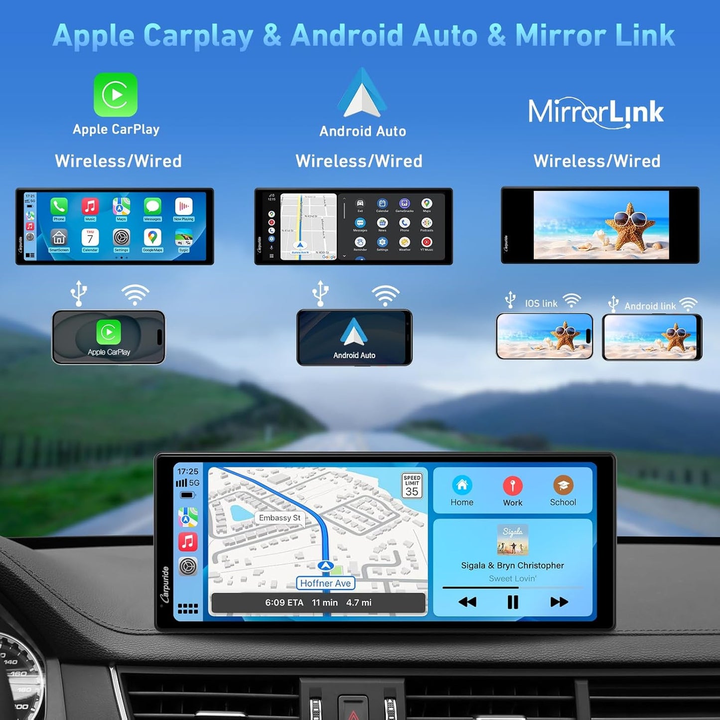 CARPURIDE 9.3" Car Components Wireless & Wired Apple CarPlay Screen for DEMO