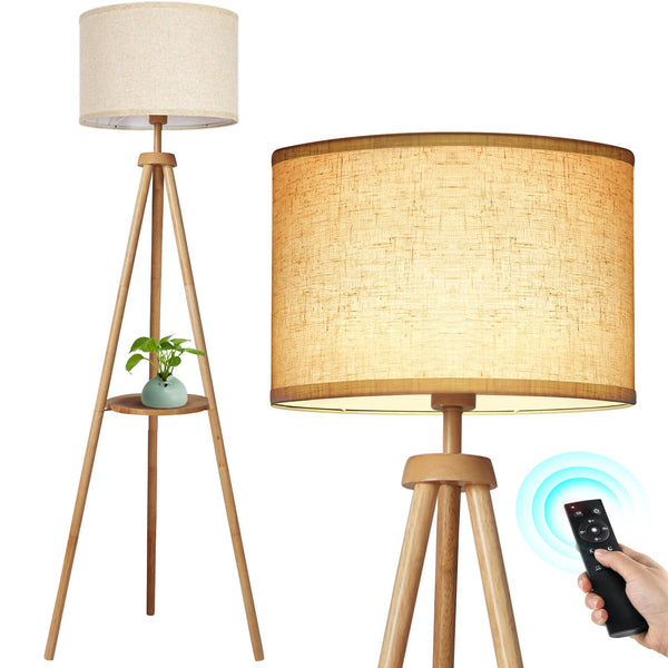 OUTON Dimmable Tripod Floor Lamp with Remote Control and Storage Shelf DEMO