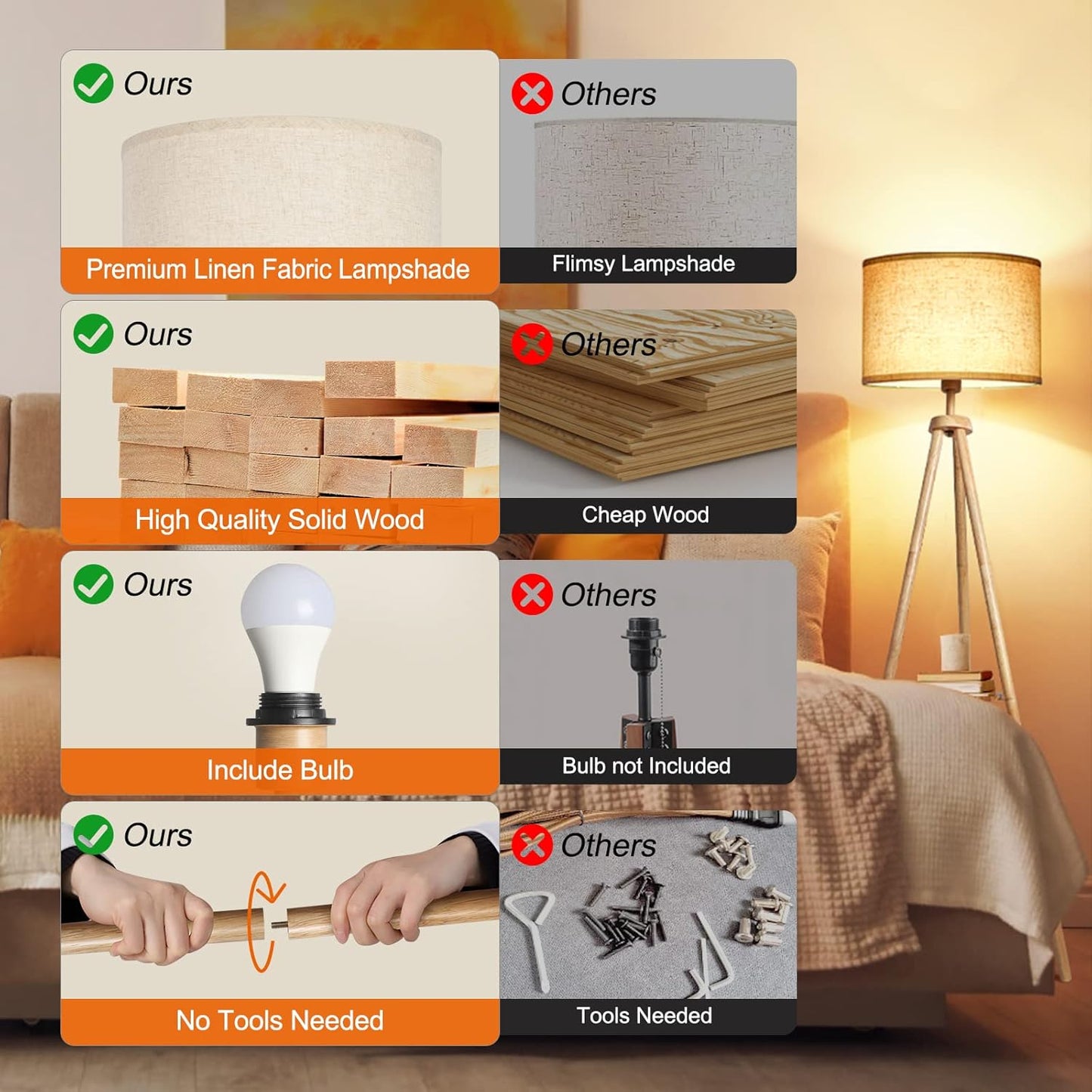 OUTON Dimmable Tripod Floor Lamp with Remote Control and Storage Shelf DEMO