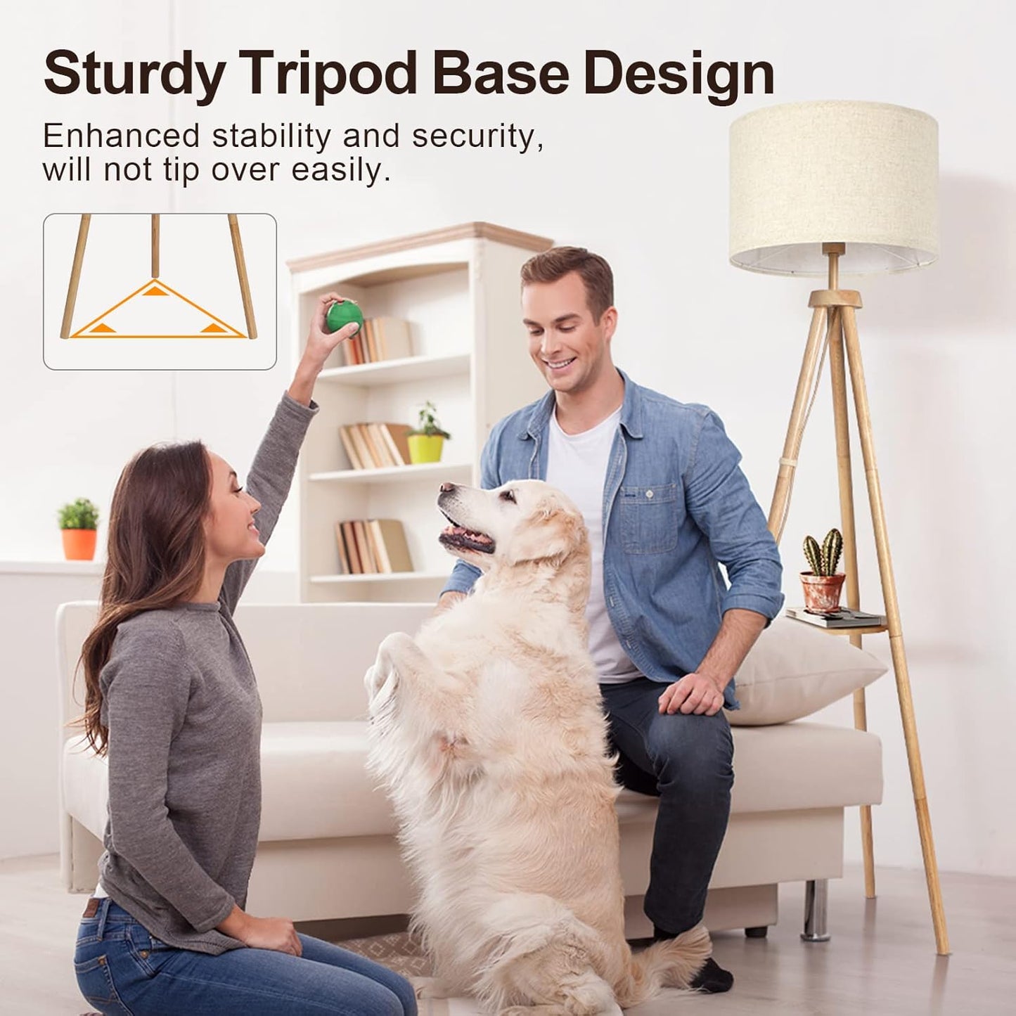 OUTON Dimmable Tripod Floor Lamp with Remote Control and Storage Shelf DEMO