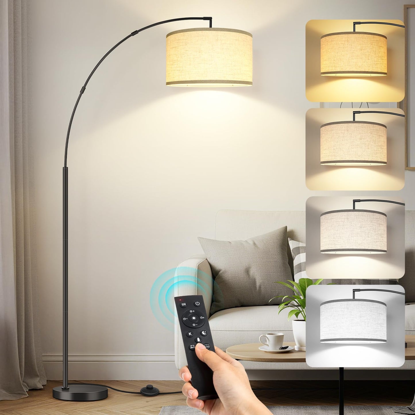 OUTON 12W 1080LM Dimmable LED Floor Lamp with Beige Shade - Bright & DEMO