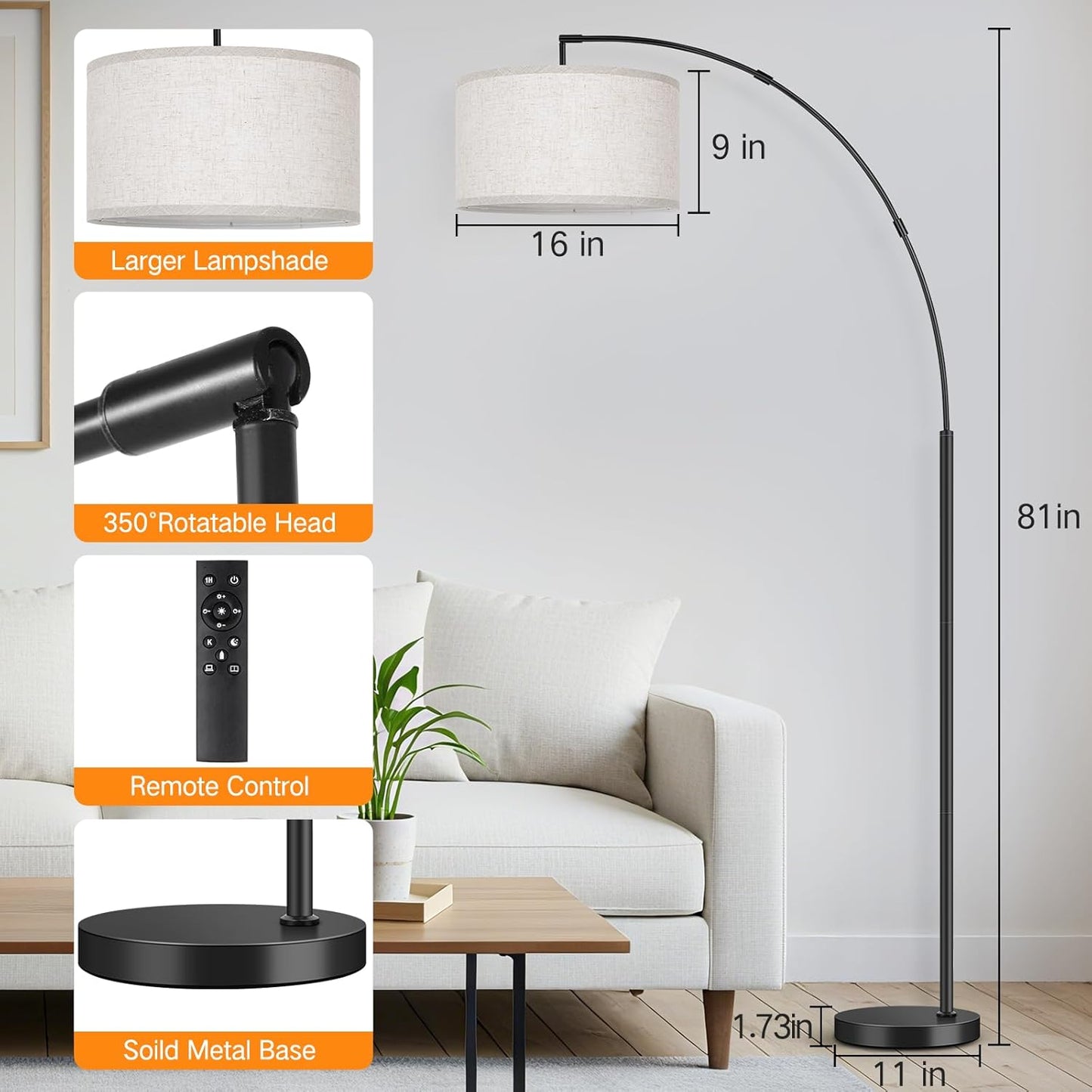 OUTON 12W 1080LM Dimmable LED Floor Lamp with Beige Shade - Bright & DEMO