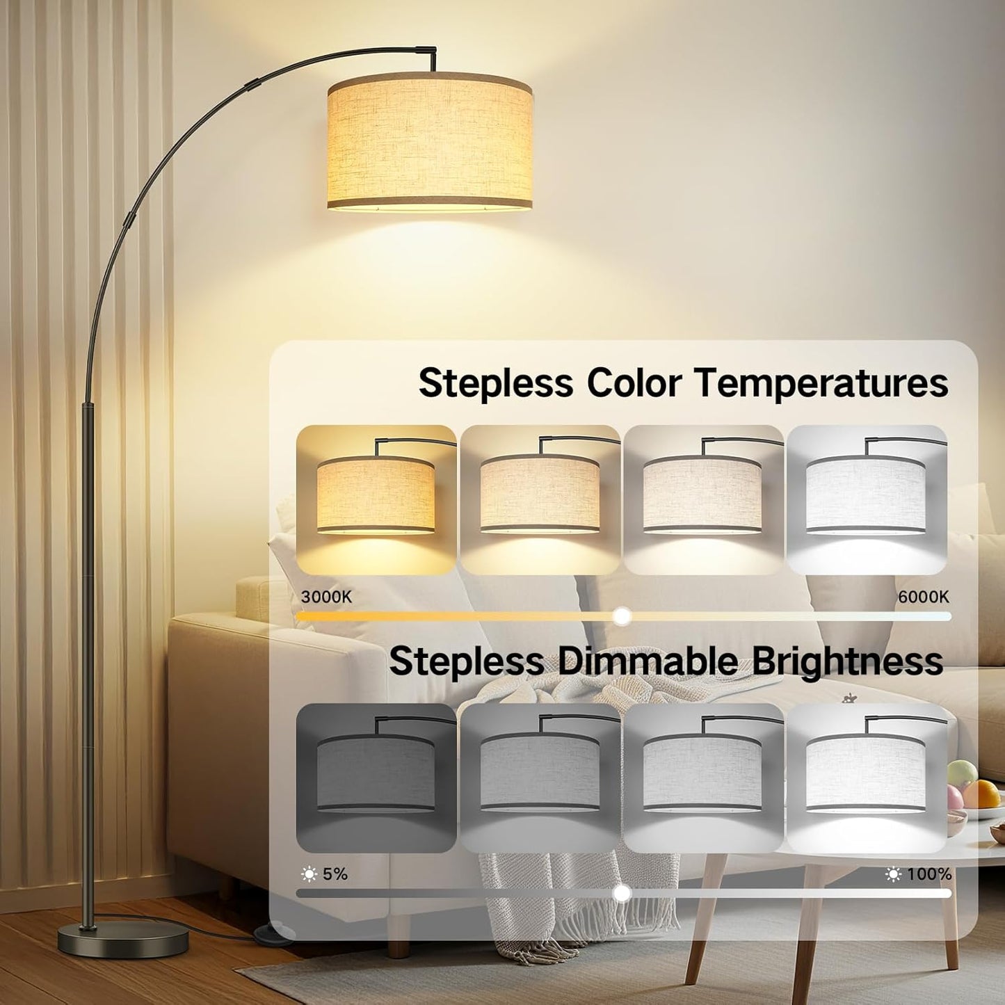 OUTON 12W 1080LM Dimmable LED Floor Lamp with Beige Shade - Bright & DEMO