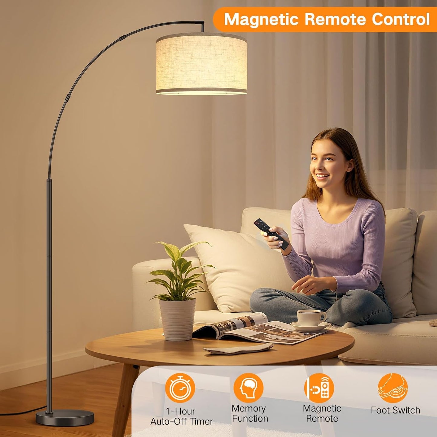 OUTON 12W 1080LM Dimmable LED Floor Lamp with Beige Shade - Bright & DEMO