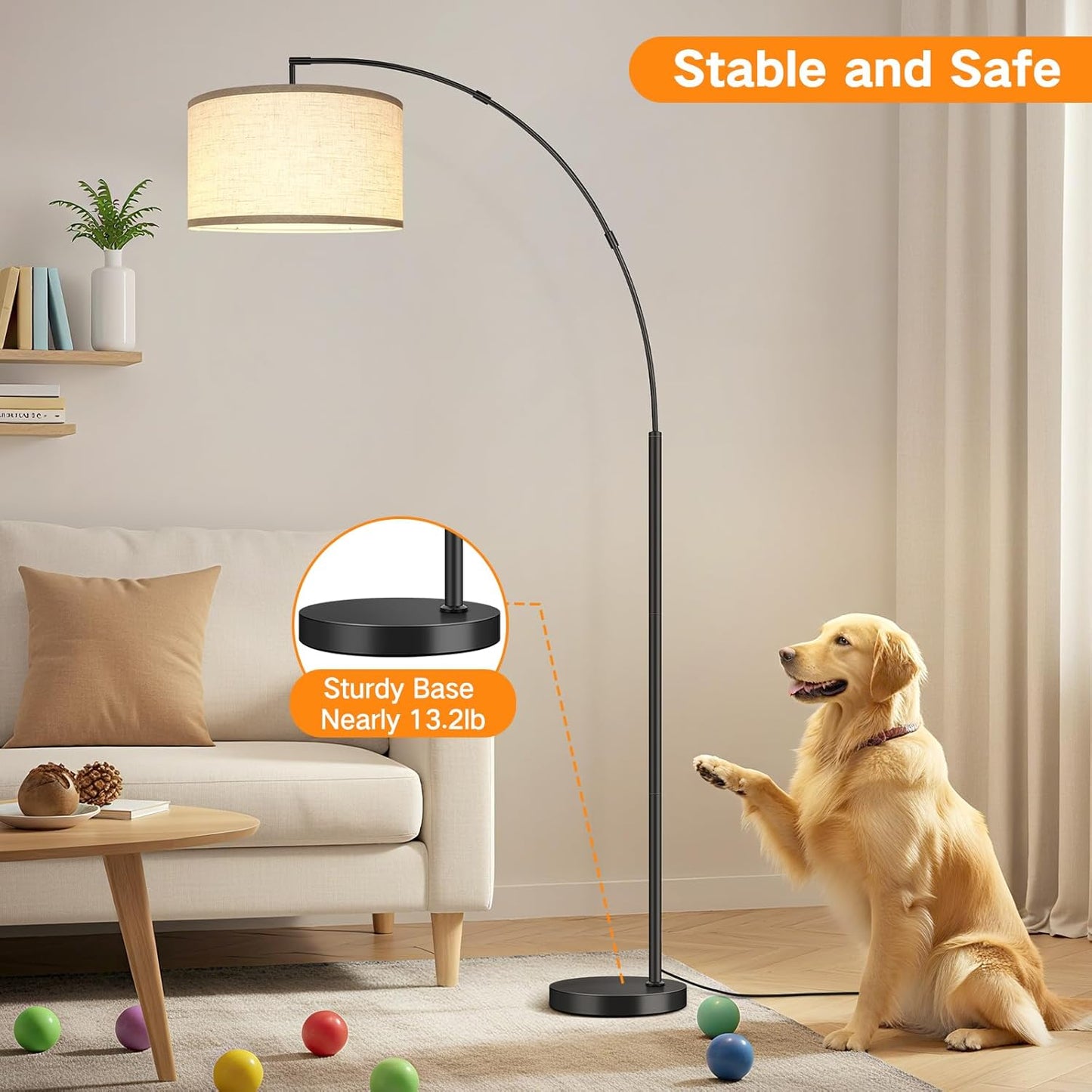 OUTON 12W 1080LM Dimmable LED Floor Lamp with Beige Shade - Bright & DEMO