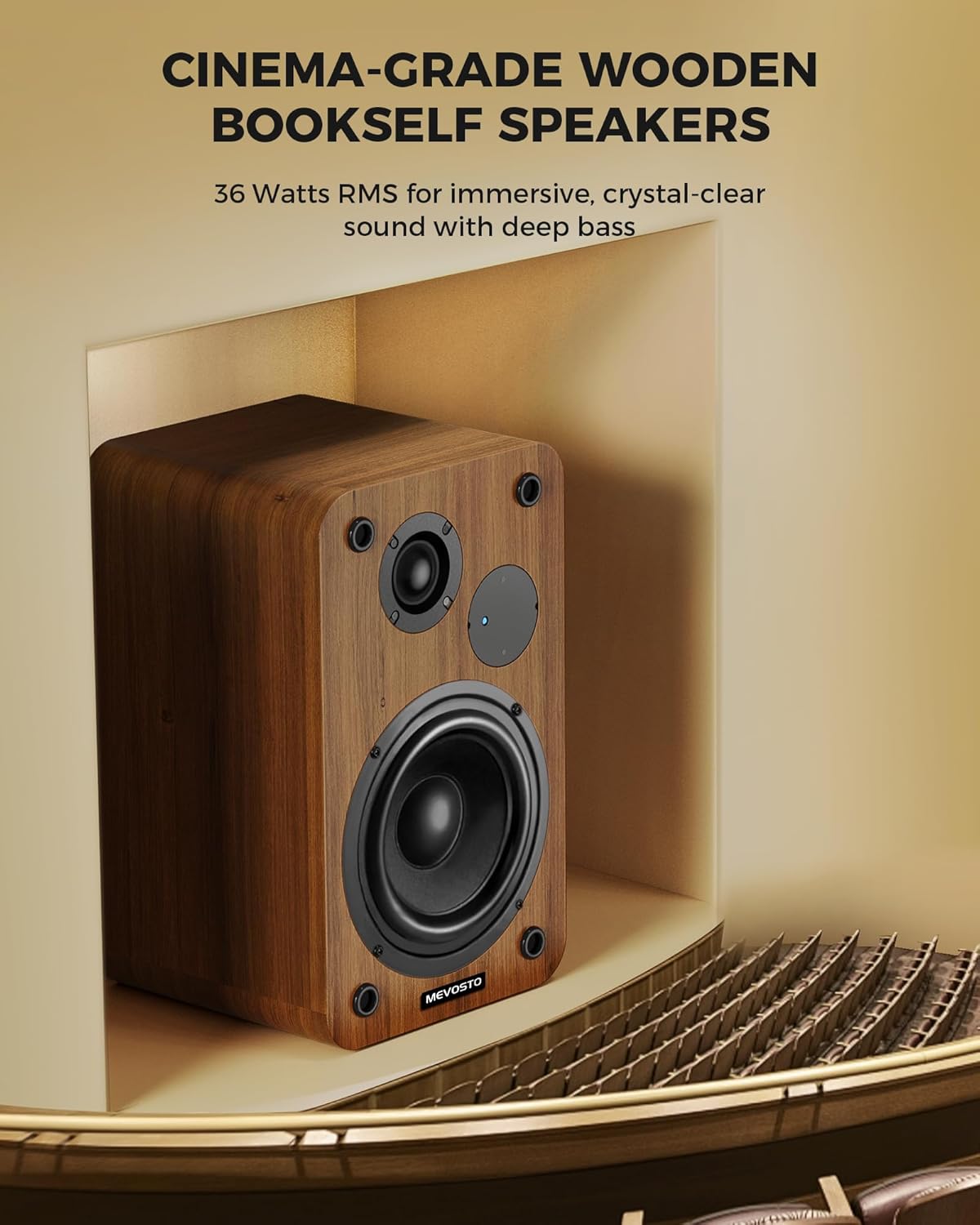 MEVOSTO Wireless Bookshelf Speakers 36W RMS Bluetooth 5.4 5-Inch Woofer DEMO