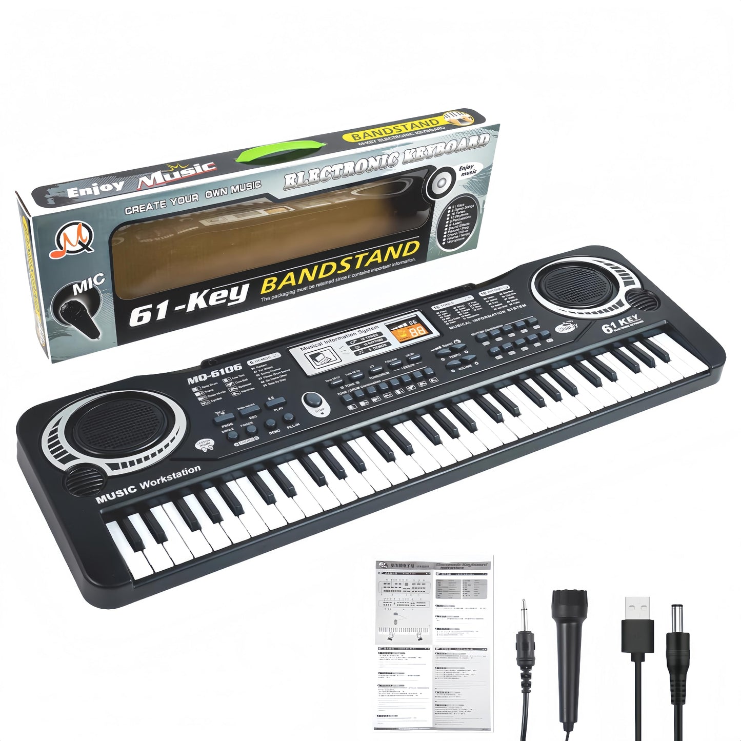 61-Key Digital Piano Keyboard - Portable Arranger for Beginners, Black DEMO