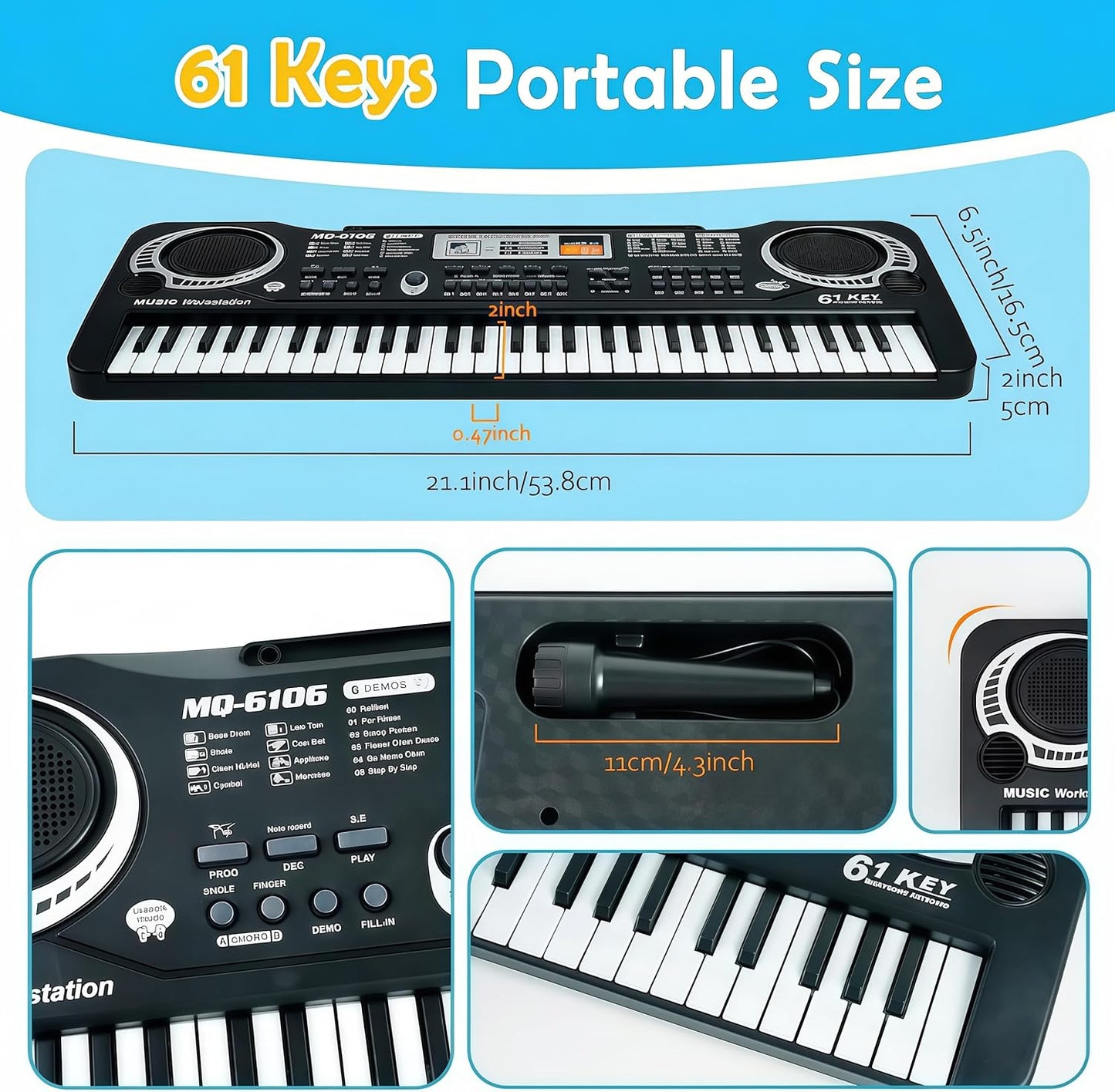 61-Key Digital Piano Keyboard - Portable Arranger for Beginners, Black DEMO