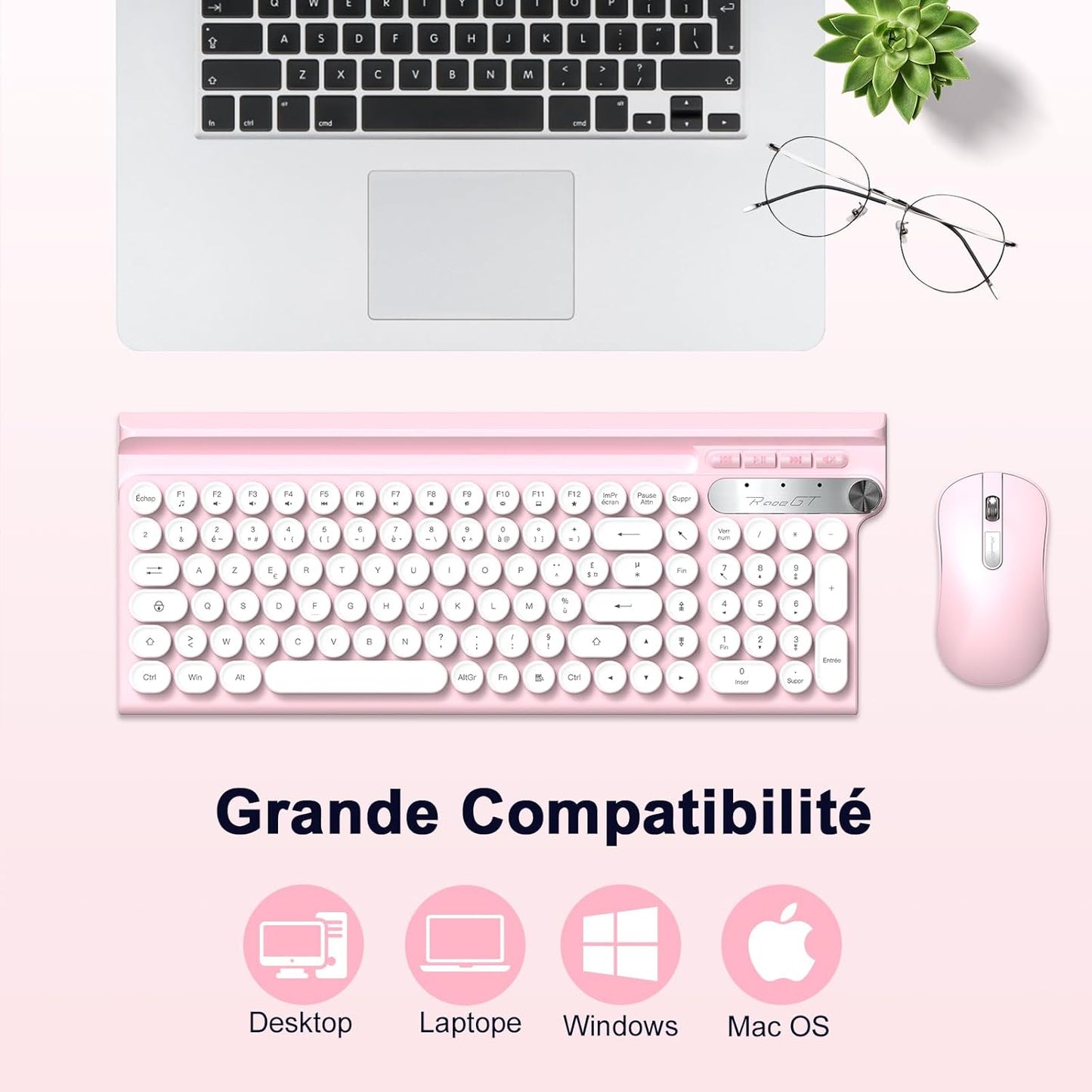 RaceGT Wireless Ergonomic Keyboard and Mouse Set - Silent Pink Combo DEMO