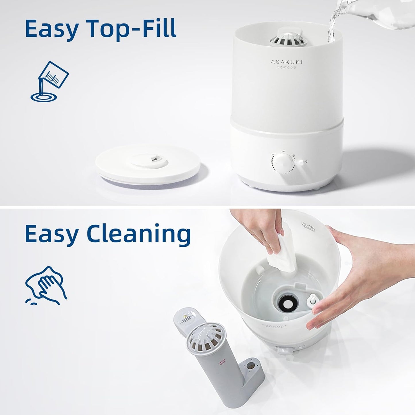 ASAKUKI 3L Cool Mist Humidifier for Bedroom, Top Fill, White, Single Room DEMO