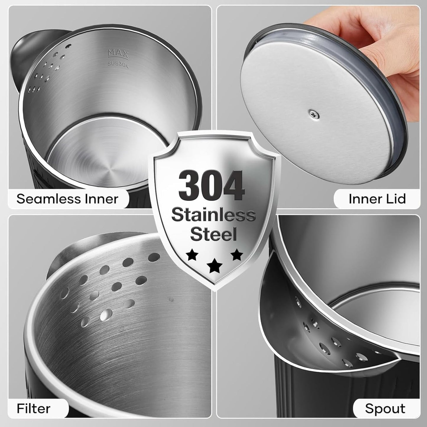 Compact 800ml Stainless Steel Electric Kettle, Black Portable Mini Kettle DEMO