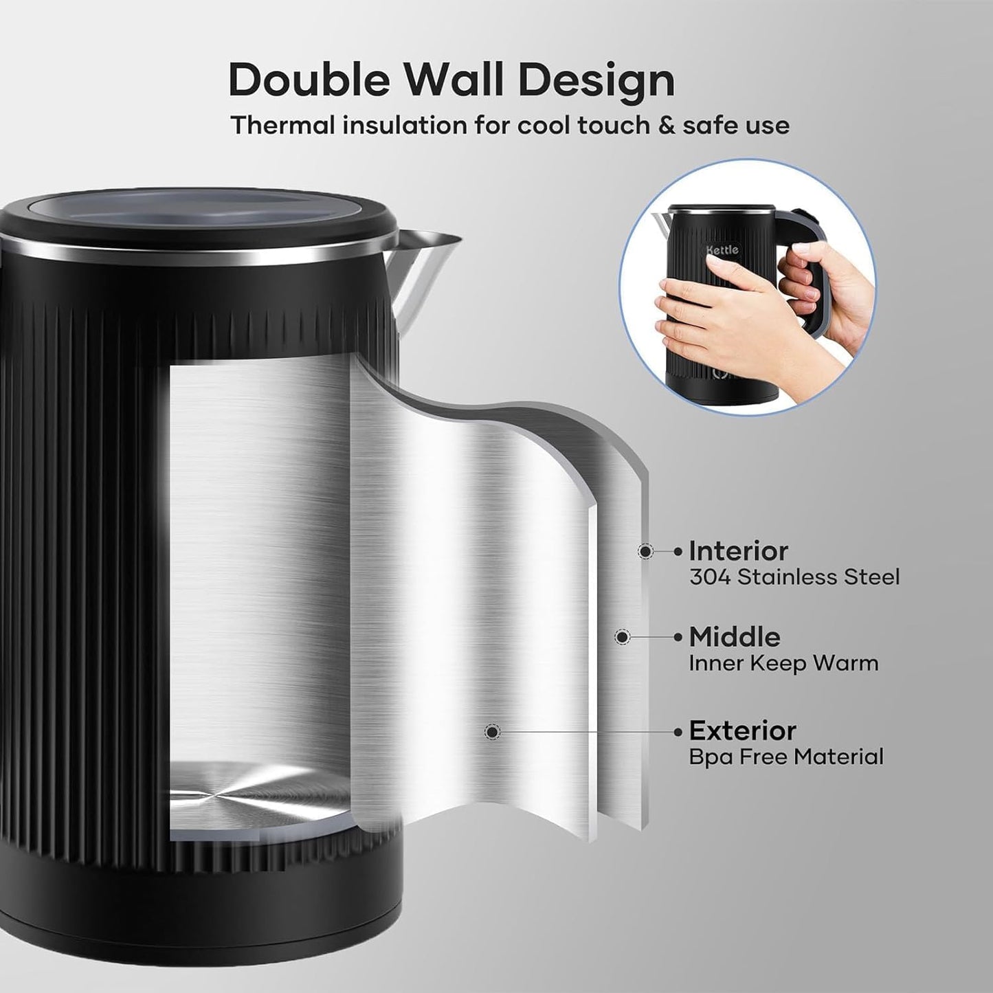 Compact 800ml Stainless Steel Electric Kettle, Black Portable Mini Kettle DEMO