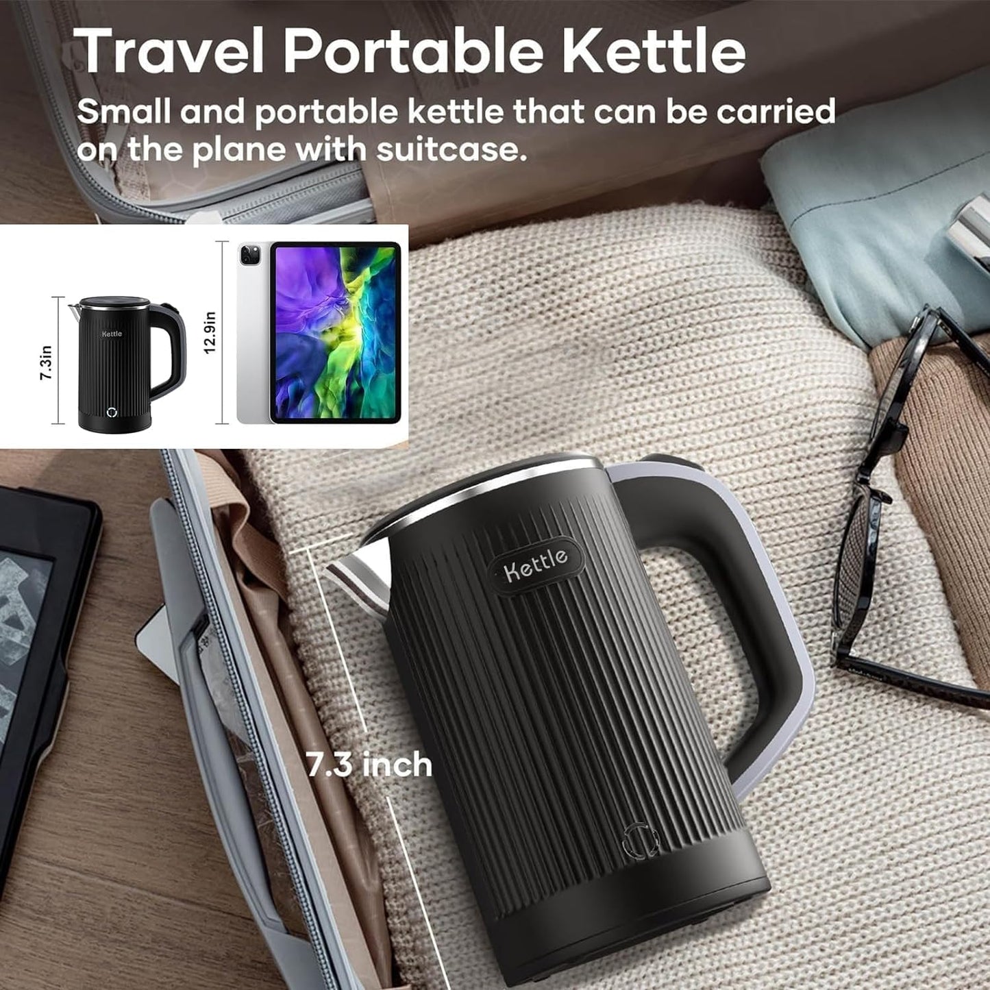 Compact 800ml Stainless Steel Electric Kettle, Black Portable Mini Kettle DEMO