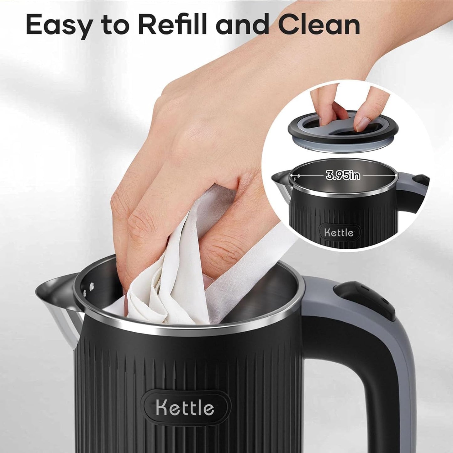 Compact 800ml Stainless Steel Electric Kettle, Black Portable Mini Kettle DEMO