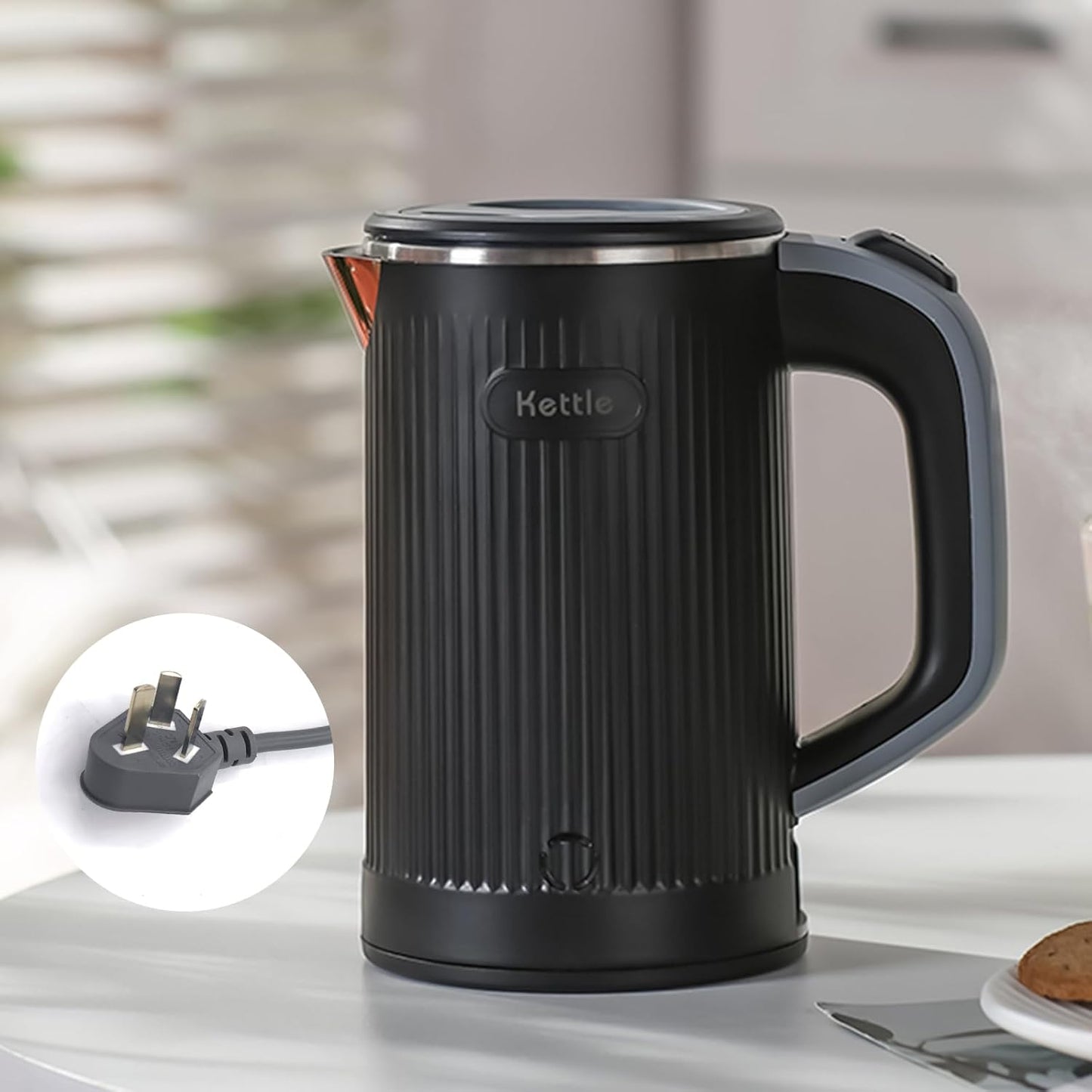 Compact 800ml Stainless Steel Electric Kettle, Black Portable Mini Kettle DEMO