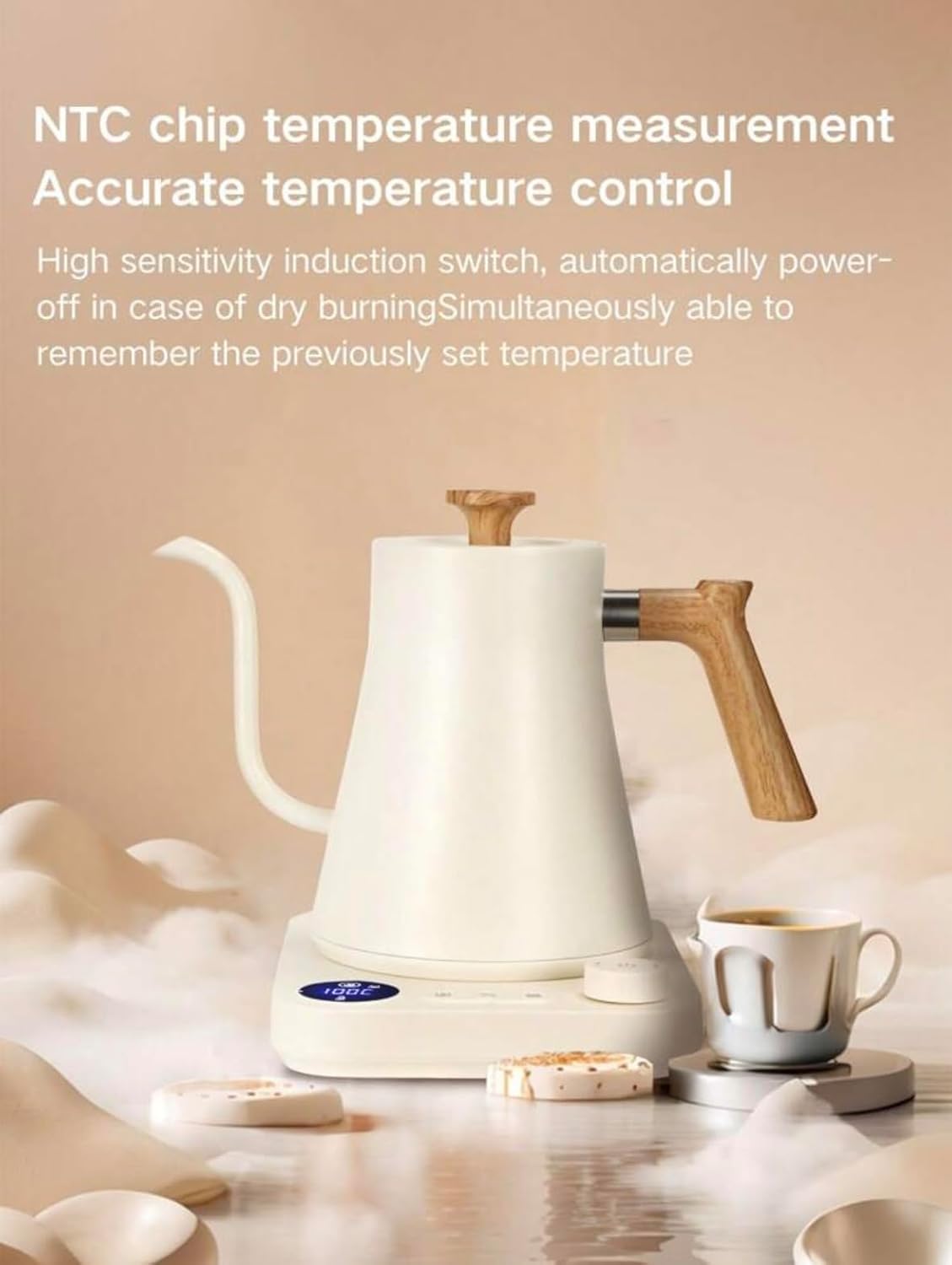 0.9L White Electric Gooseneck Kettle for Brewing Coffee and Tea Size 0.9L DEMO