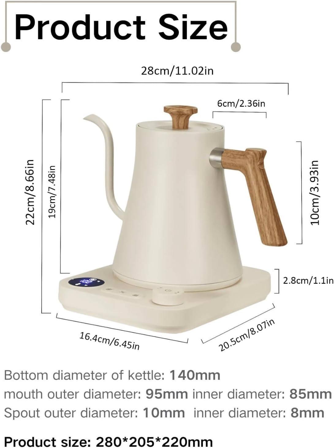 0.9L White Electric Gooseneck Kettle for Brewing Coffee and Tea Size 0.9L DEMO