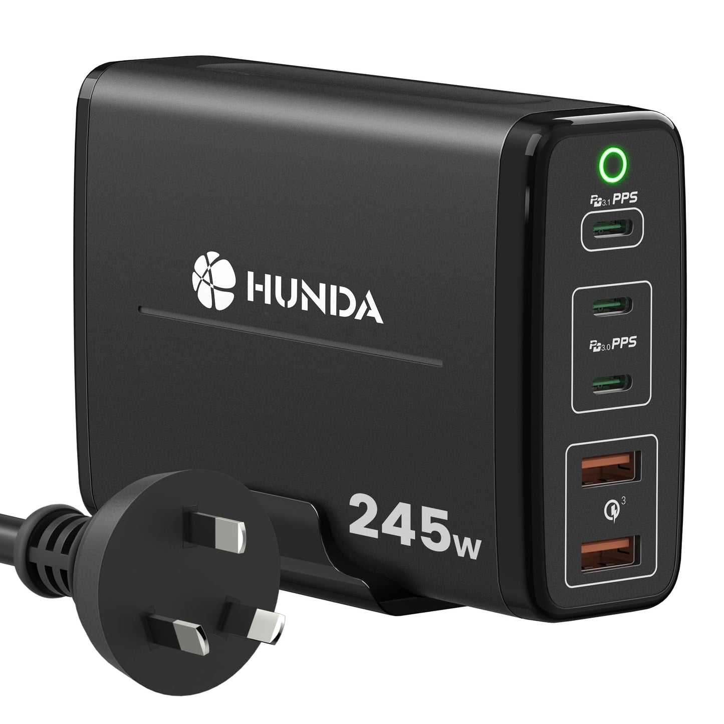 HUNDA 245W USB-C Charger 5-Port PD Fast Charging Adapter Portable Mains NEW