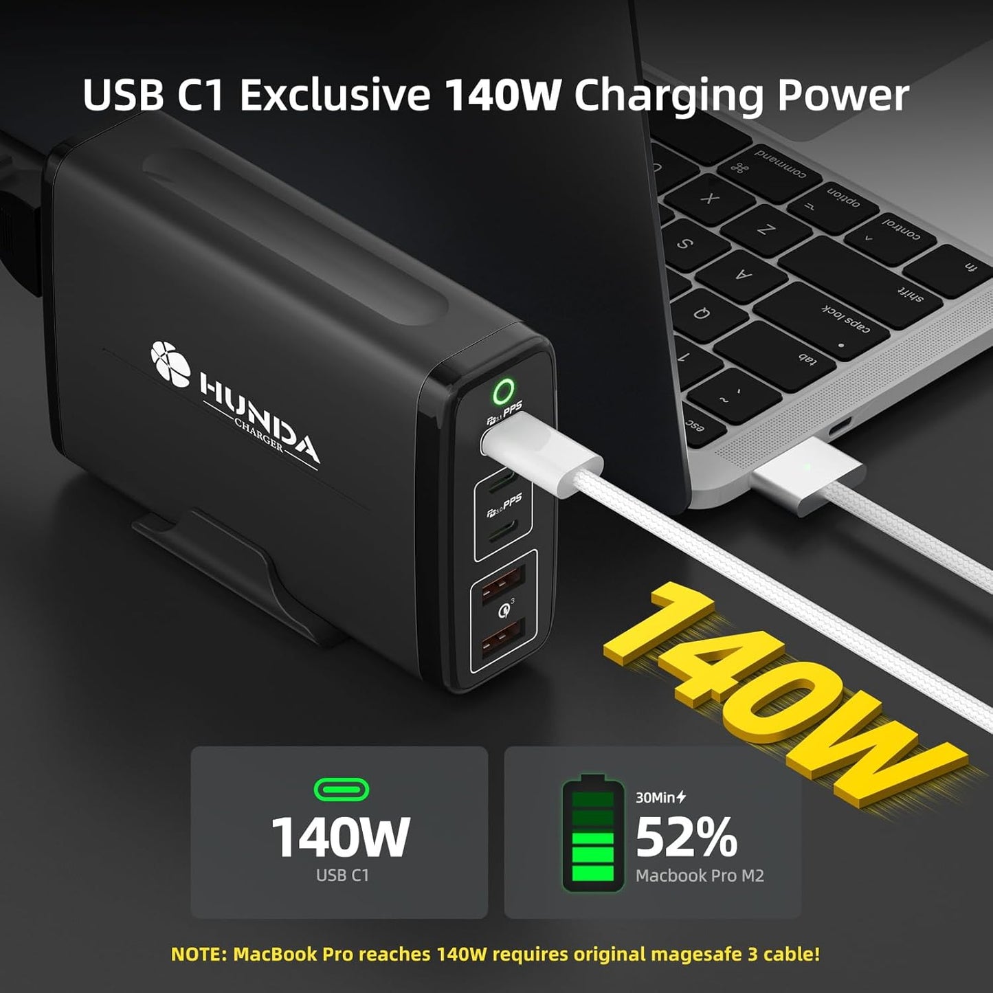 HUNDA 245W USB-C Charger 5-Port PD Fast Charging Adapter Portable Mains NEW