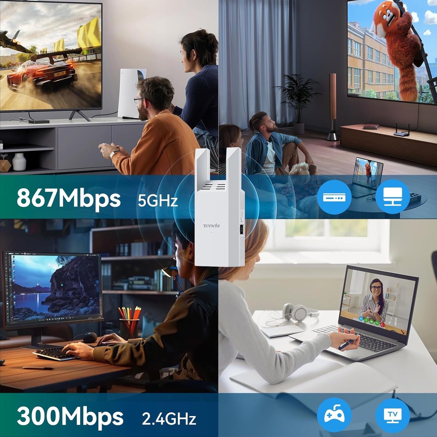 Tenda AC1200 Dual Band WiFi Range Extender with Gigabit Ethernet Port - Boost
