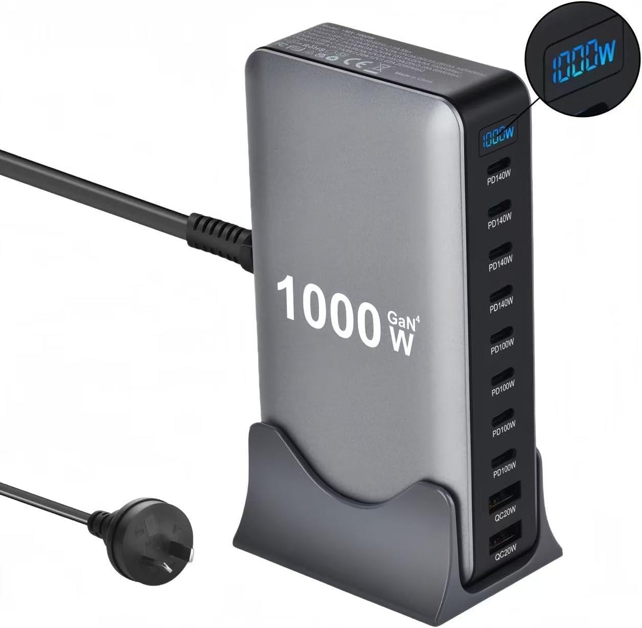 Powerful 10-Port USB-C Charging Station - Black Mains Charger for NEW