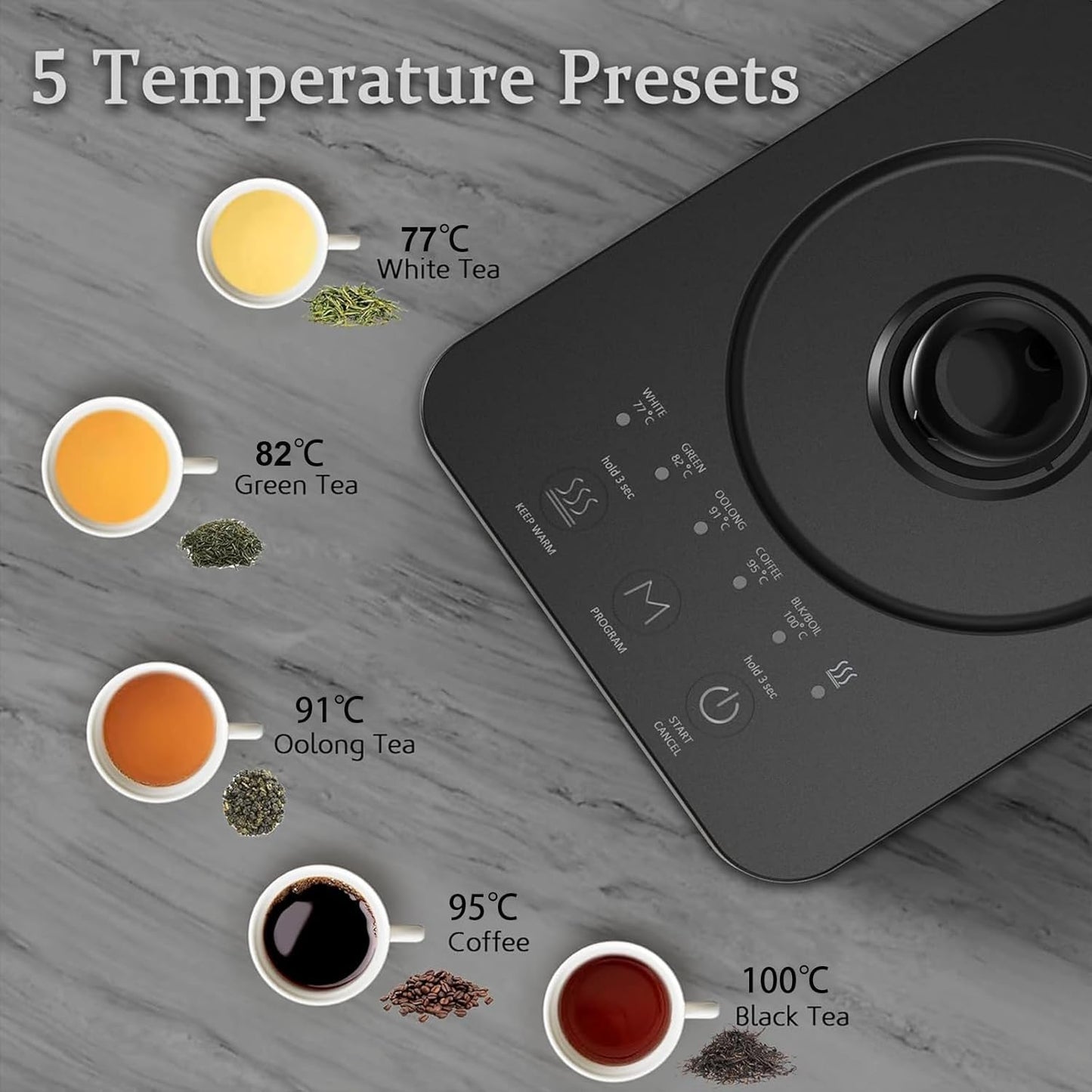 Black Electric Gooseneck Kettle with 5 Precise Temperature Control DEMO