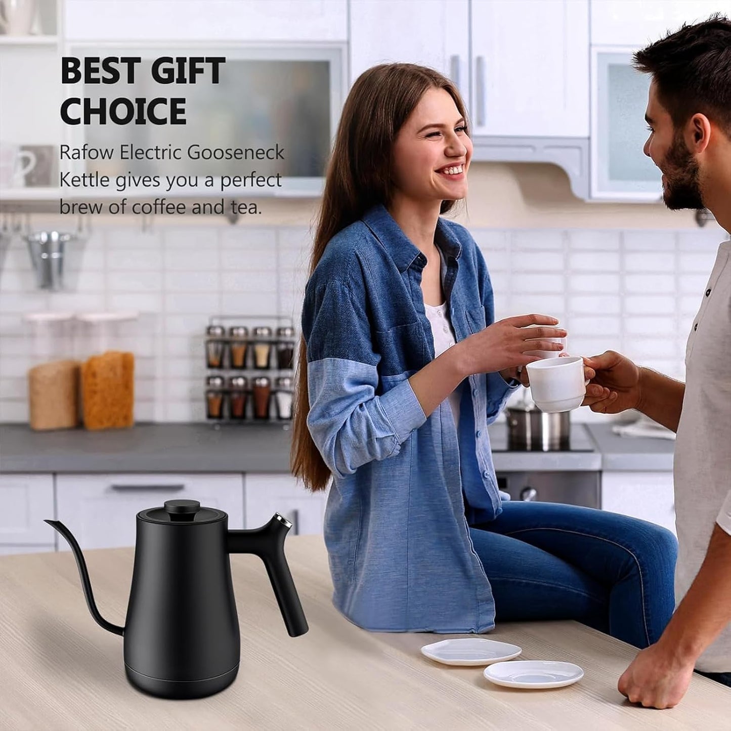 Black Electric Gooseneck Kettle with 5 Precise Temperature Control DEMO