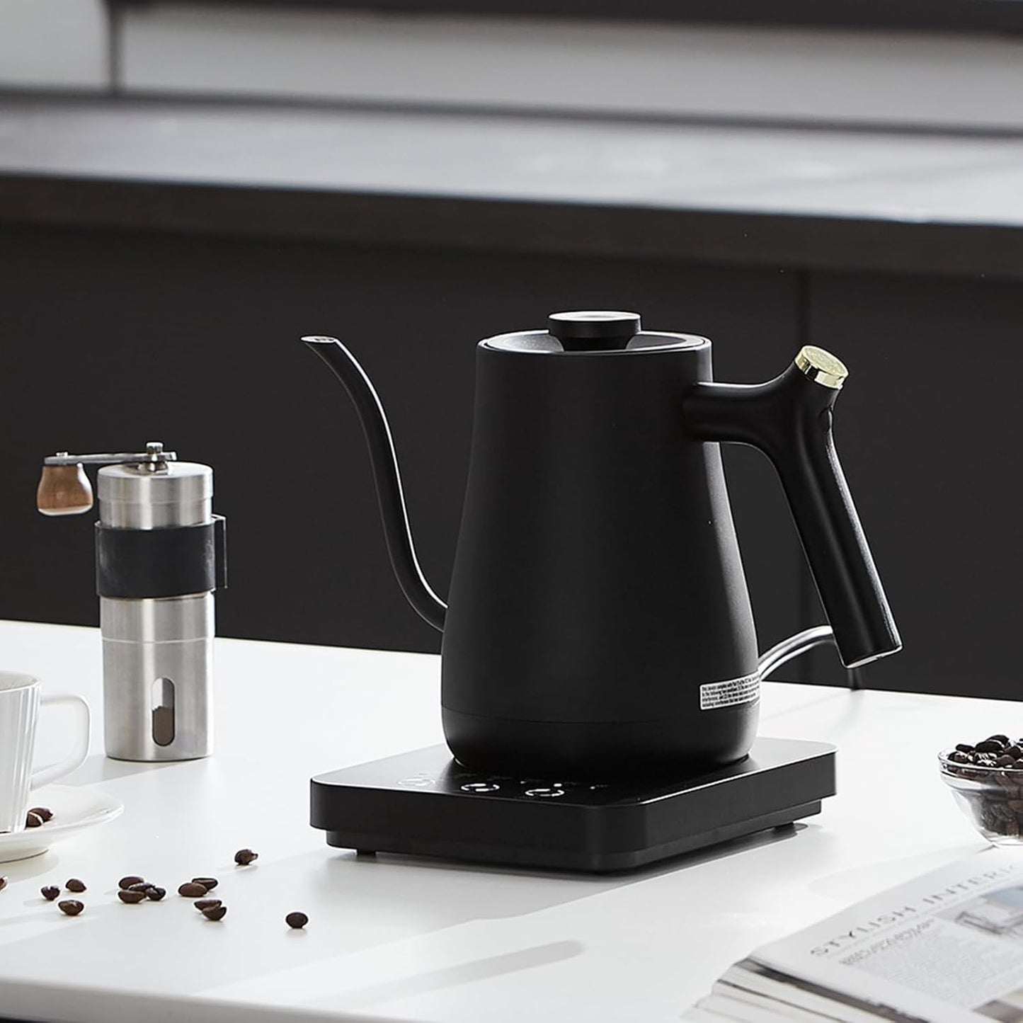 Black Electric Gooseneck Kettle with 5 Precise Temperature Control DEMO