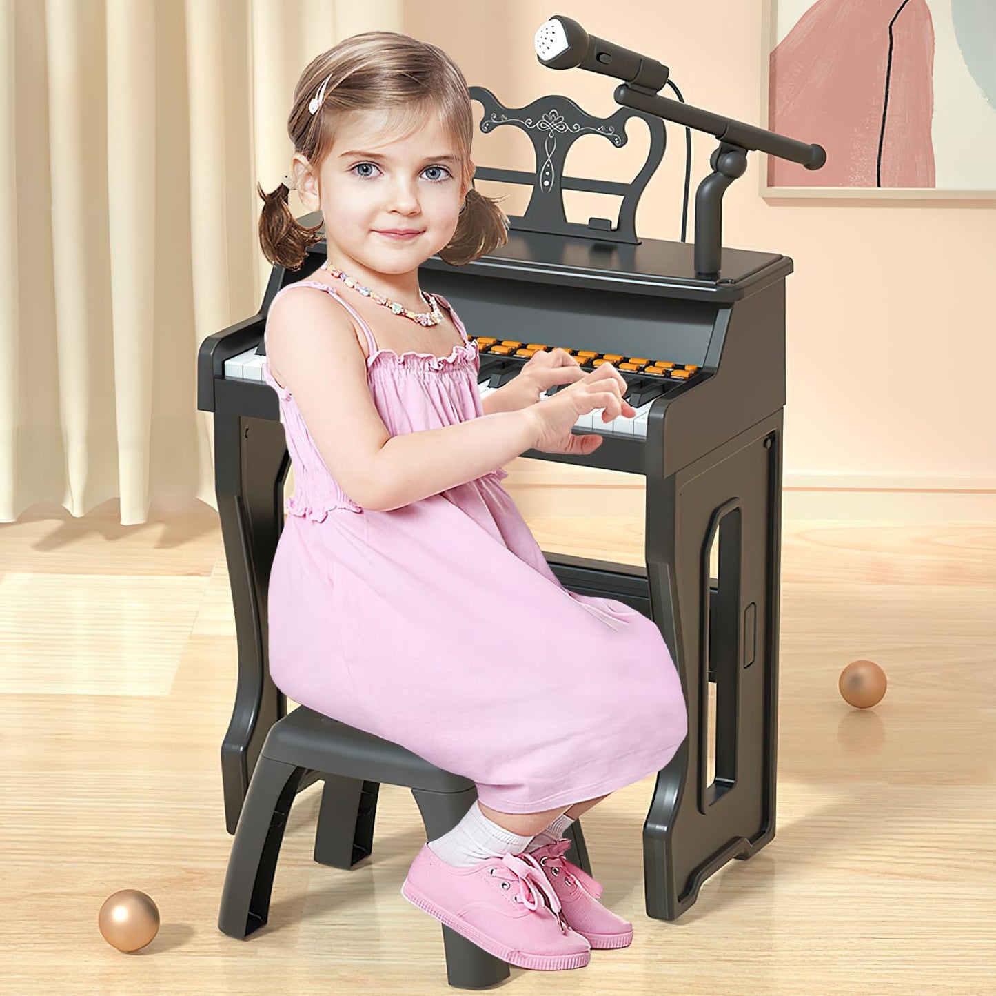 37-Key Electric Piano Keyboard Toy for Kids Toddlers 8 Tones Black Size 9 DEMO
