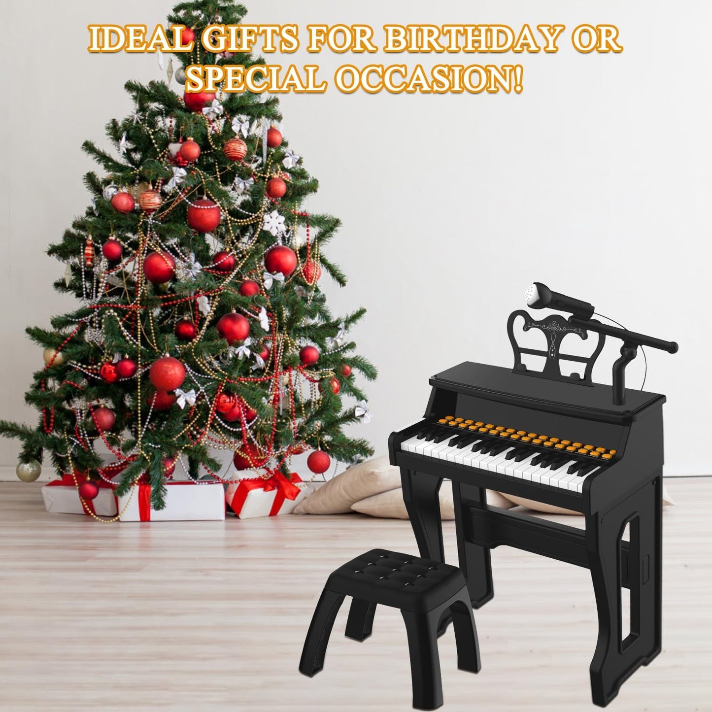 37-Key Electric Piano Keyboard Toy for Kids Toddlers 8 Tones Black Size 9 DEMO