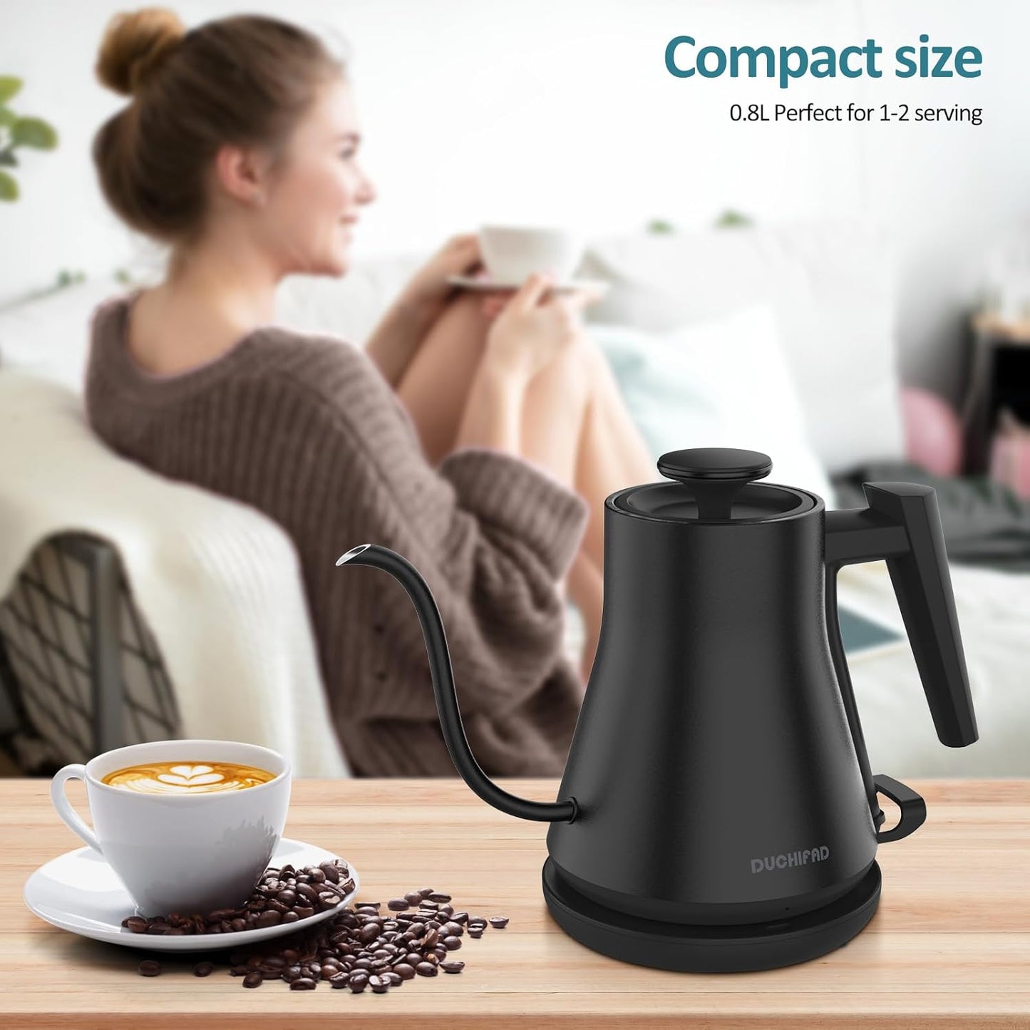 DUCHIFAD Electric Gooseneck Kettle for Pour-Over Coffee & Tea Brewing, DEMO