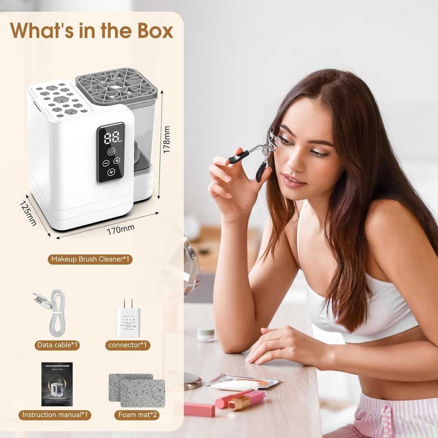 Portable Automatic Electric Makeup Brush Cleaner and Dryer Machine White DEMO