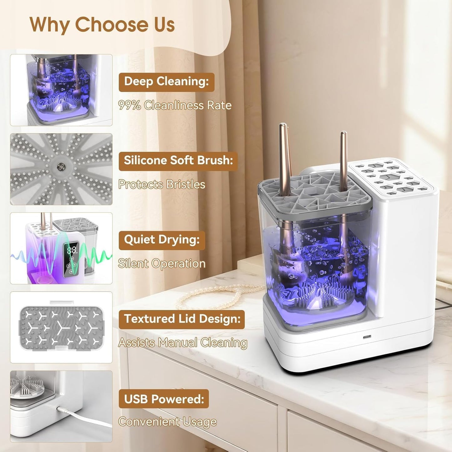 Portable Automatic Electric Makeup Brush Cleaner and Dryer Machine White DEMO
