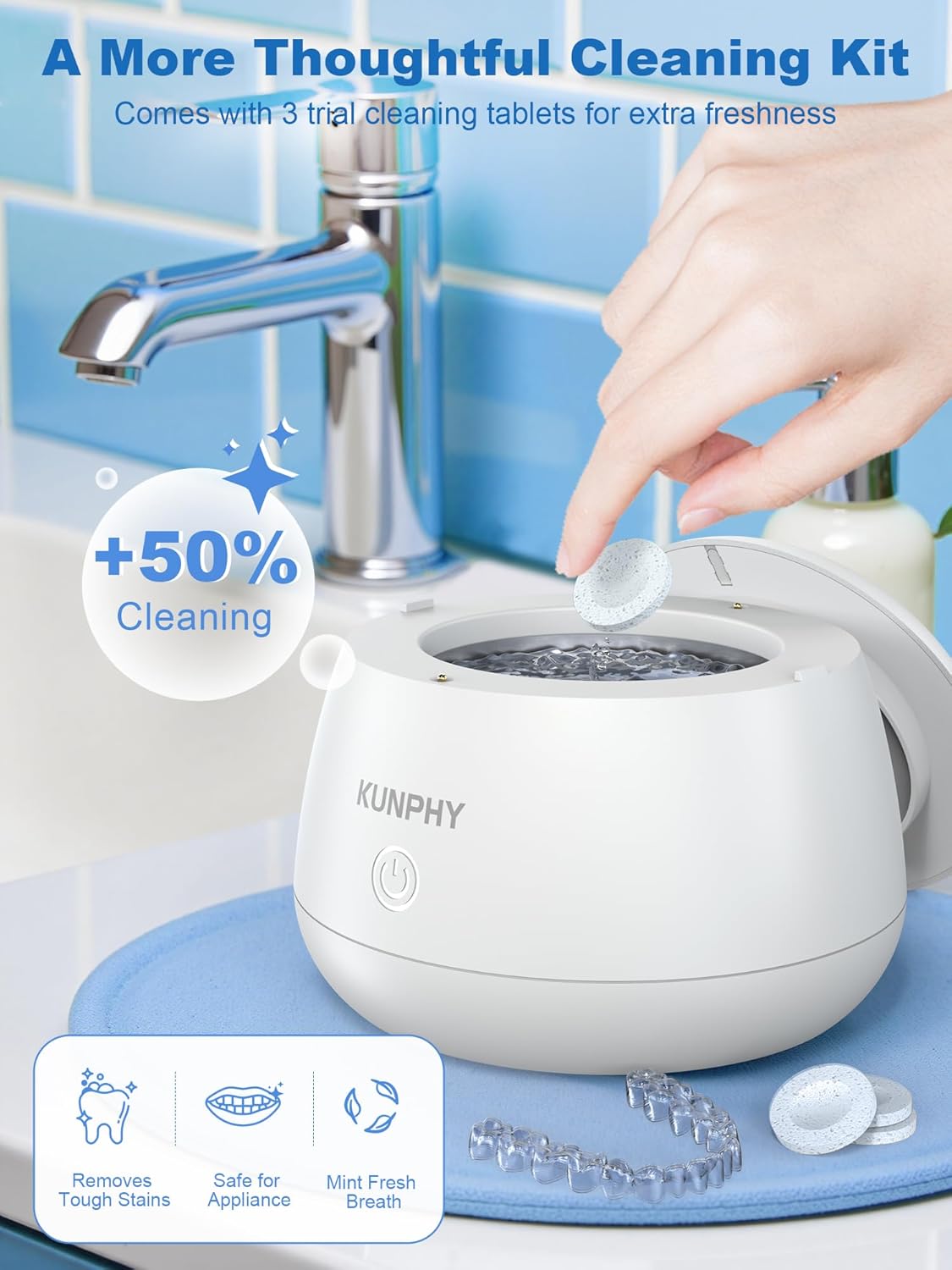 Ultrasonic Unisex Retainer Cleaner 48kHz Dental Pod with Cleaning Tablets DEMO