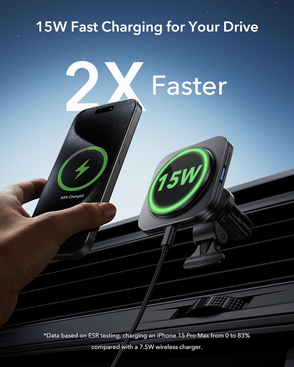 ESR Wireless MagSafe Car Mount Charger - Black Induction Charging Pad DEMO
