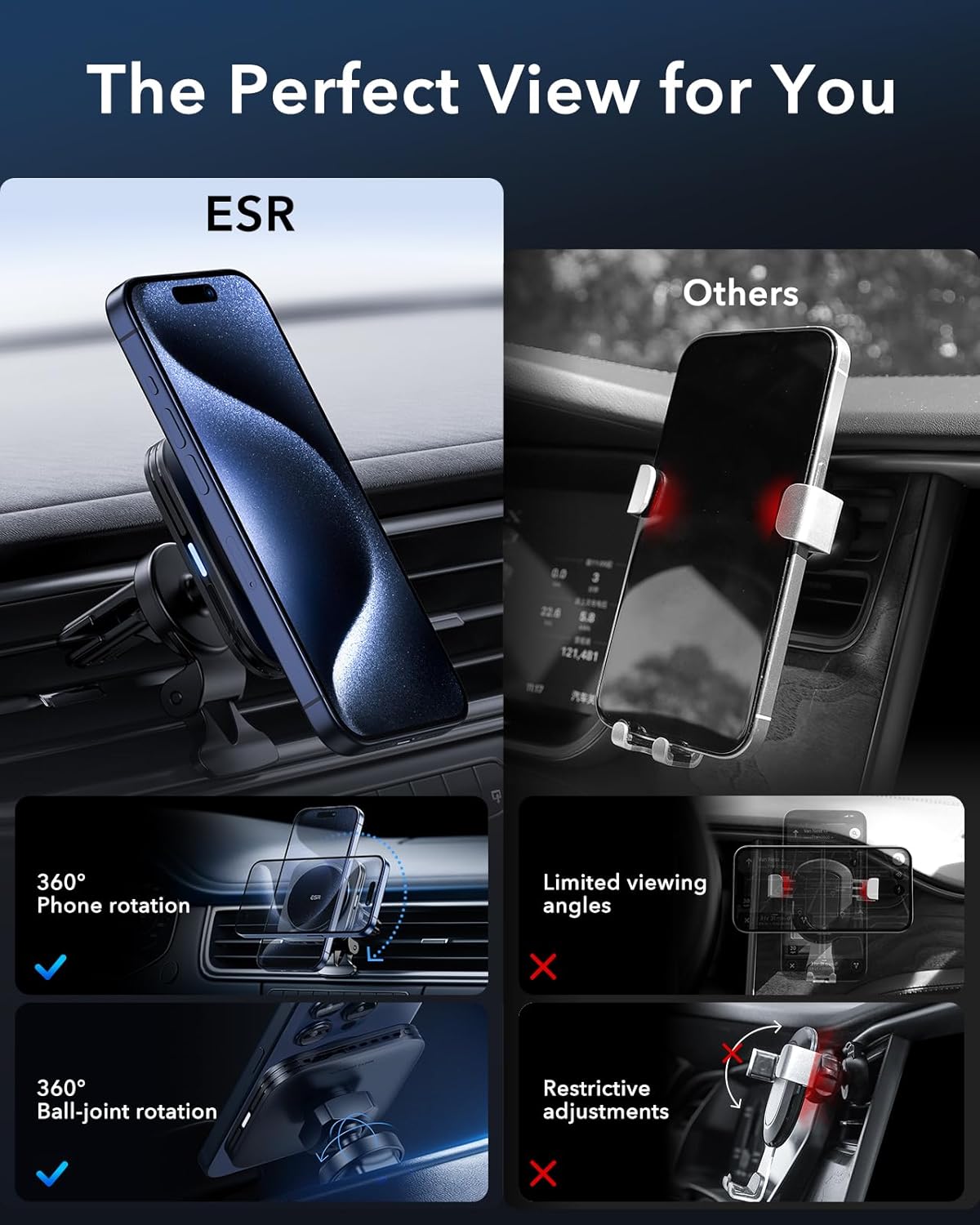 ESR Wireless MagSafe Car Mount Charger - Black Induction Charging Pad DEMO