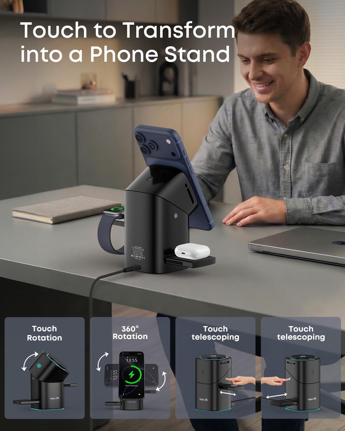 TOUGH ON Induction Chargers 3-in-1 Wireless Qi2.2 Fast Charging Station DEMO