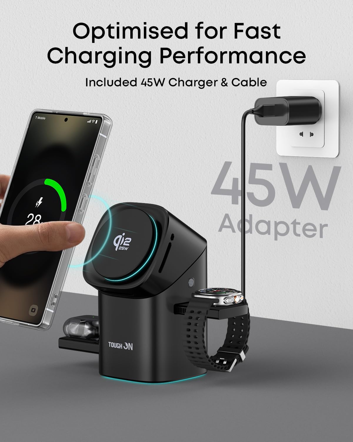 TOUGH ON Induction Chargers 3-in-1 Wireless Qi2.2 Fast Charging Station DEMO