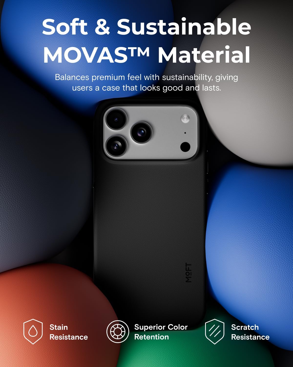 MOFT Jet Black Vegan Leather Phone Case for iPhone 17 Pro, Soft-Touch NEW