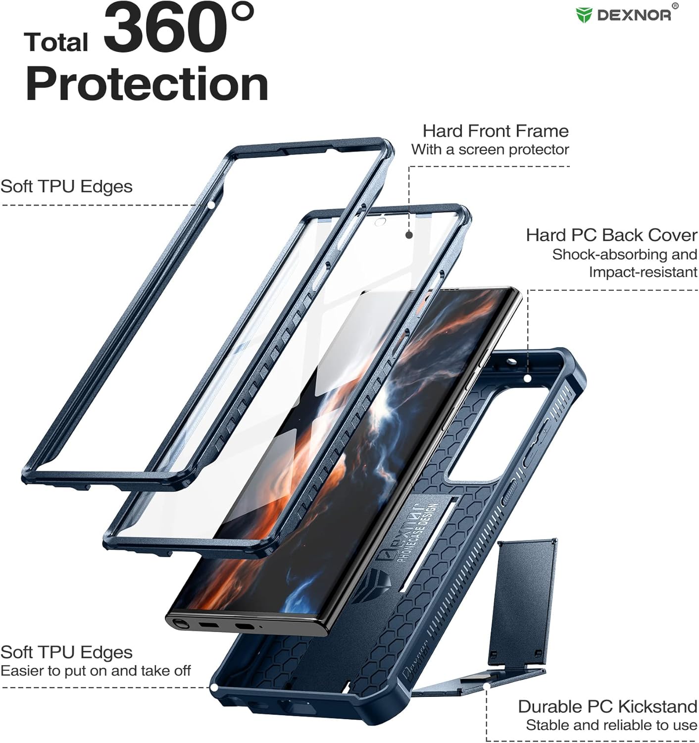 Dexnor Full Basic Cases Body Case for Samsung Galaxy S22 Ultra with Kickstand