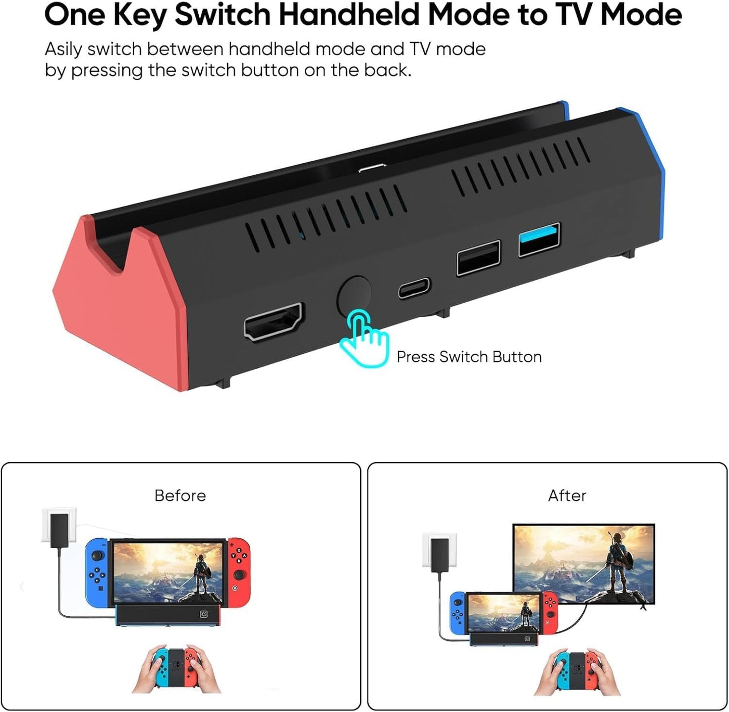 4K HDMI Docking Station for Nintendo Switch OLED Console in Red & Blue Size NEW