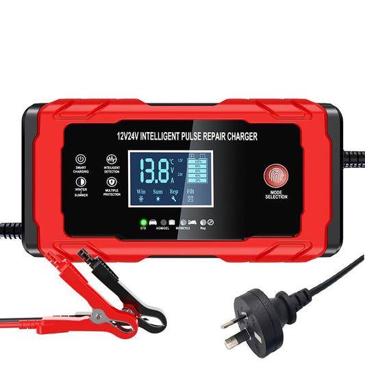 10-Amp Smart Trickle Battery Charger for 12V/24V Vehicles in Red & Black DEMO
