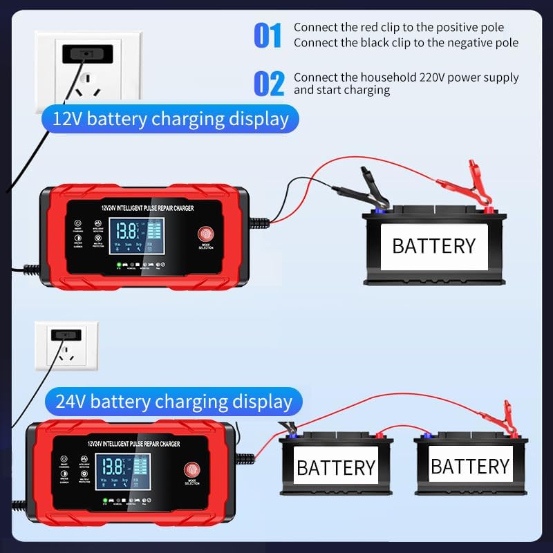 10-Amp Smart Trickle Battery Charger for 12V/24V Vehicles in Red & Black DEMO
