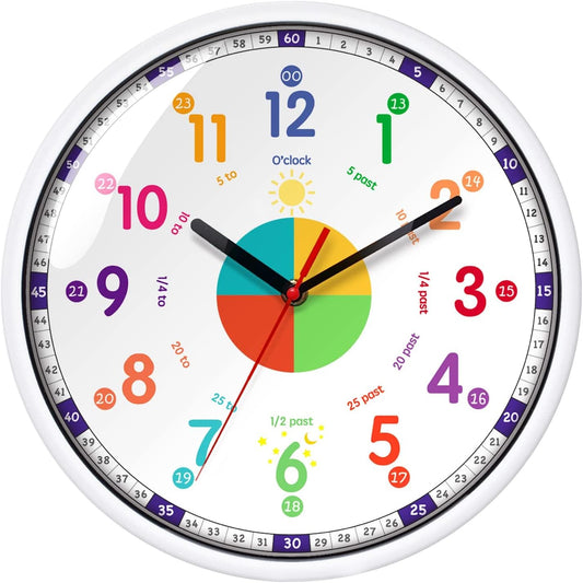 Small White Wall Clock for Learning to Tell Time - Decorative Analog Kids DEMO