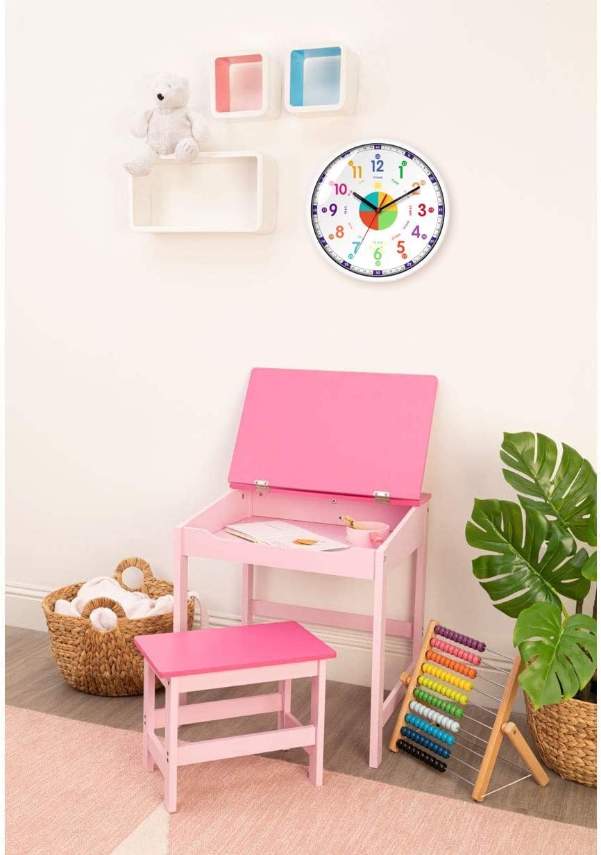 Small White Wall Clock for Learning to Tell Time - Decorative Analog Kids DEMO