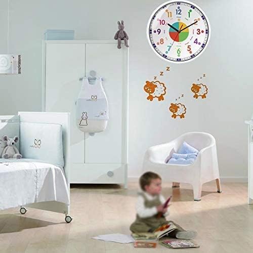 Small White Wall Clock for Learning to Tell Time - Decorative Analog Kids DEMO