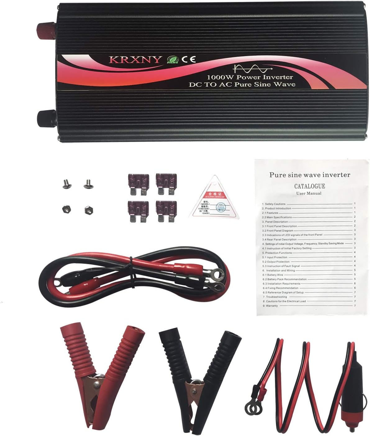 KRXNY 1000W Peak 2000W Power Inverter 24V DC to 240V 50HZ Pure Sine Wave DEMO