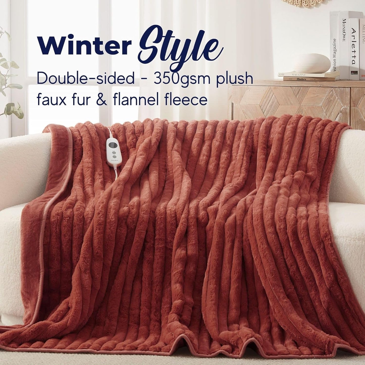 Dreamaker Embossed Throws Fleece Electric Heated Throw Blanket Rust Size DEMO