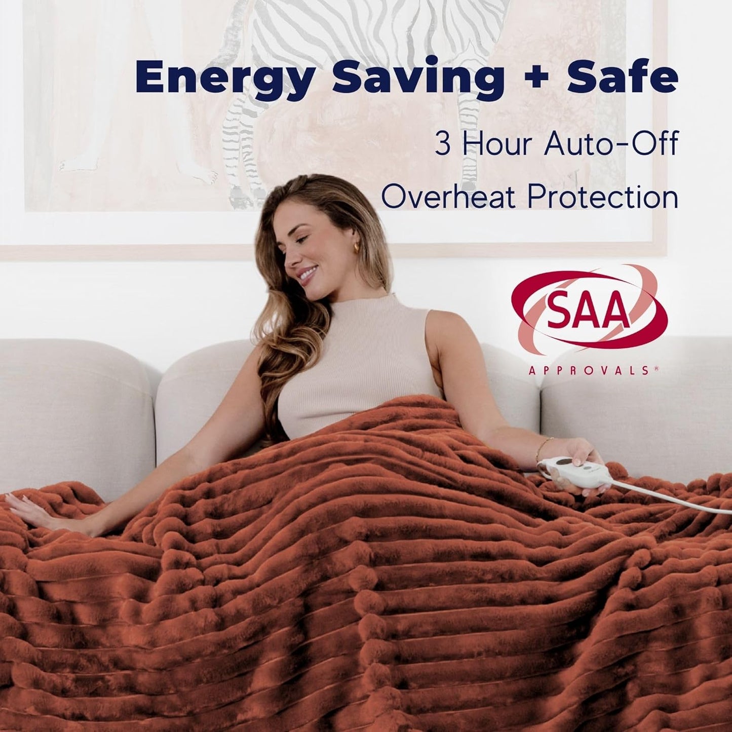 Dreamaker Embossed Throws Fleece Electric Heated Throw Blanket Rust Size DEMO