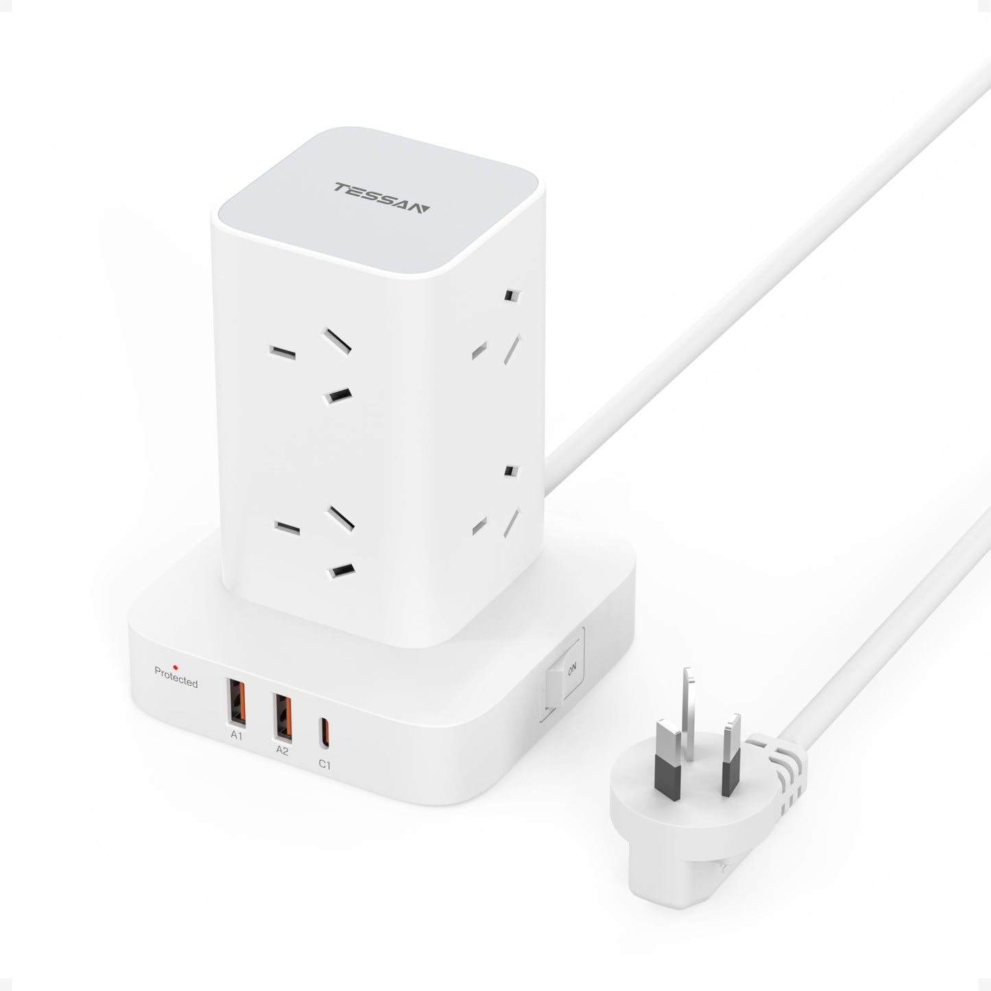 TESSAN 8-Outlet Power Strip with USB-C Surge Protection, White Electrical DEMO